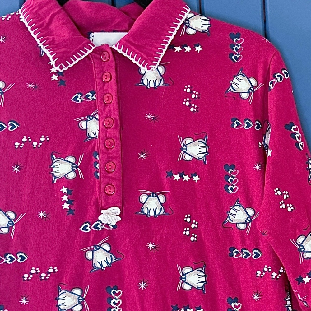 Vintage Mouse Print Red Nightgown Size Medium Kitsch Twee Prairie Cottage Fun - Picture 2 of 8